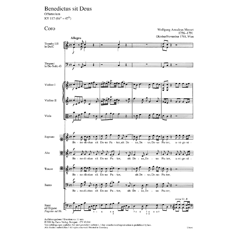 Notenbild für CARUS 40044-00 - BENEDICTUS SIT DEUS PATER KV 117
