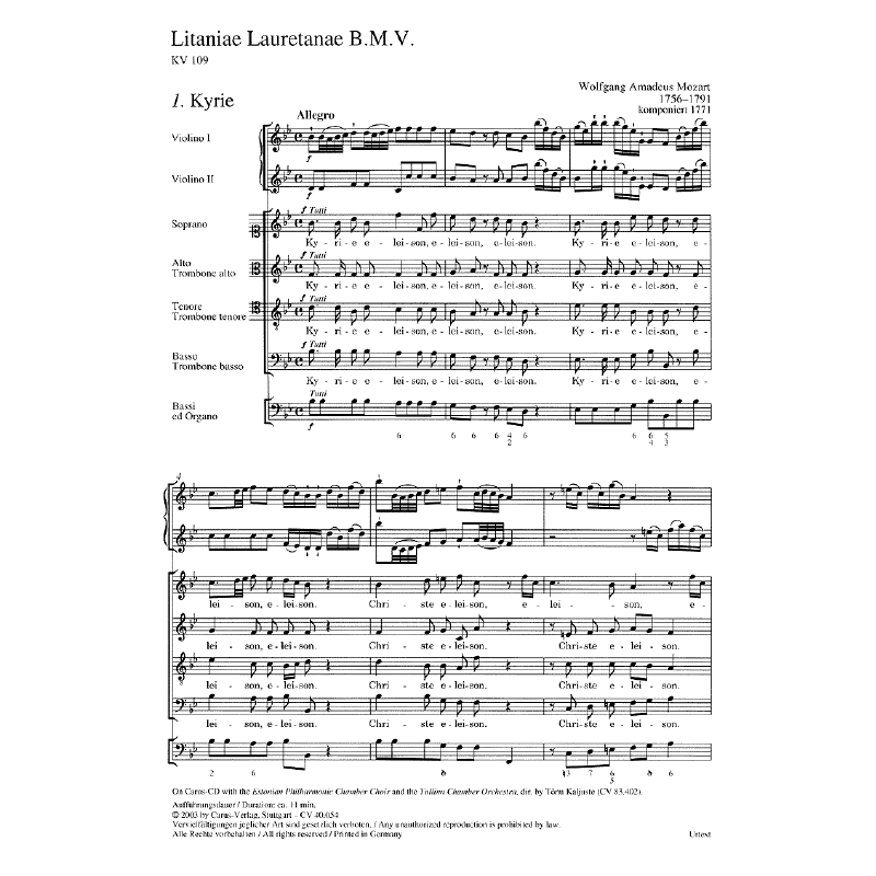 Notenbild für CARUS 40054-00 - LITANIAE LAURETANAE B-DUR KV 109