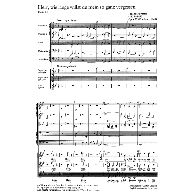 Titelbild für CARUS 40182-00 - PSALM 13 - STREICHERFASSUNG