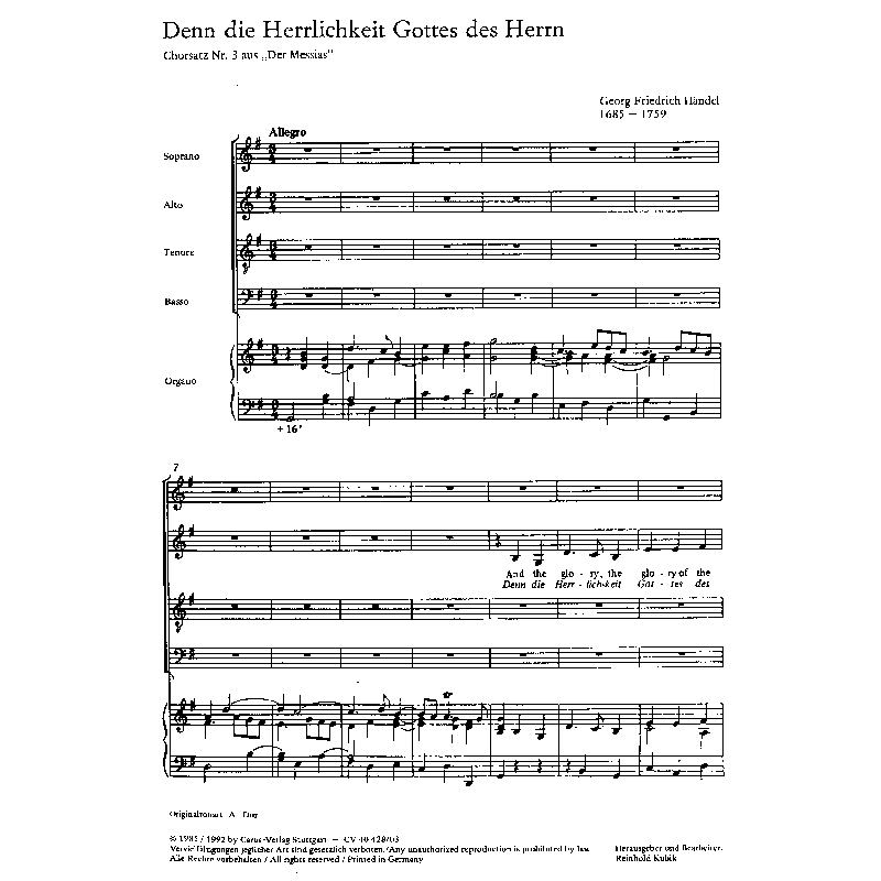 Titelbild für CARUS 40428-03 - DENN DIE HERRLICHKEIT GOTTES DES HERRN (MESSIAS)
