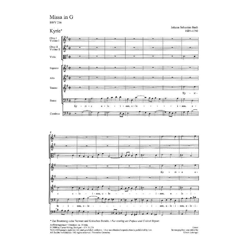 Titelbild für CARUS 31236-00 - MESSE G-DUR BWV 236