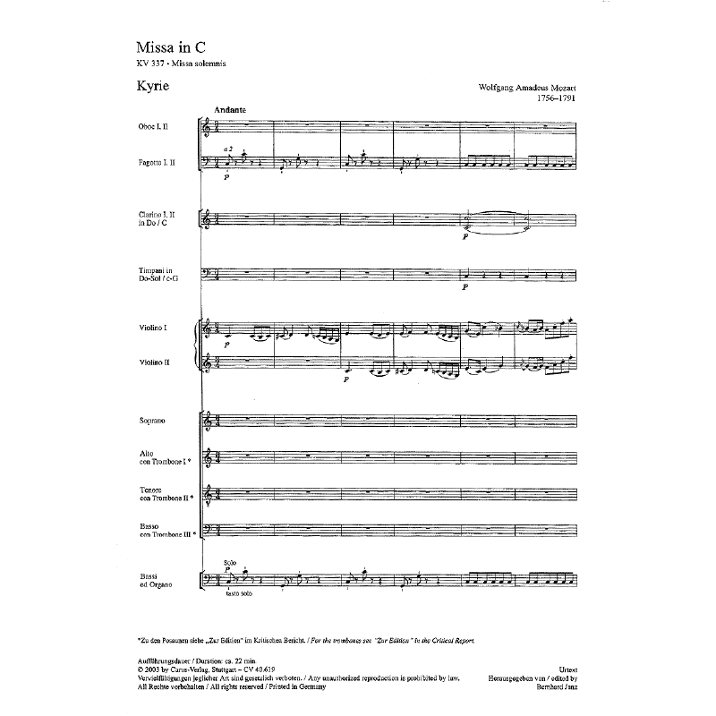 Notenbild für CARUS 40619-00 - MISSA SOLEMNIS C-DUR KV 337