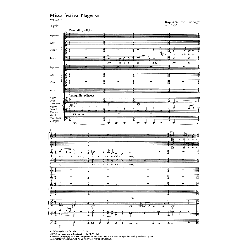 Notenbild für CARUS 40695-03 - MISSA FESTIVA PLAGENSISI (ORGELFASSUNG)