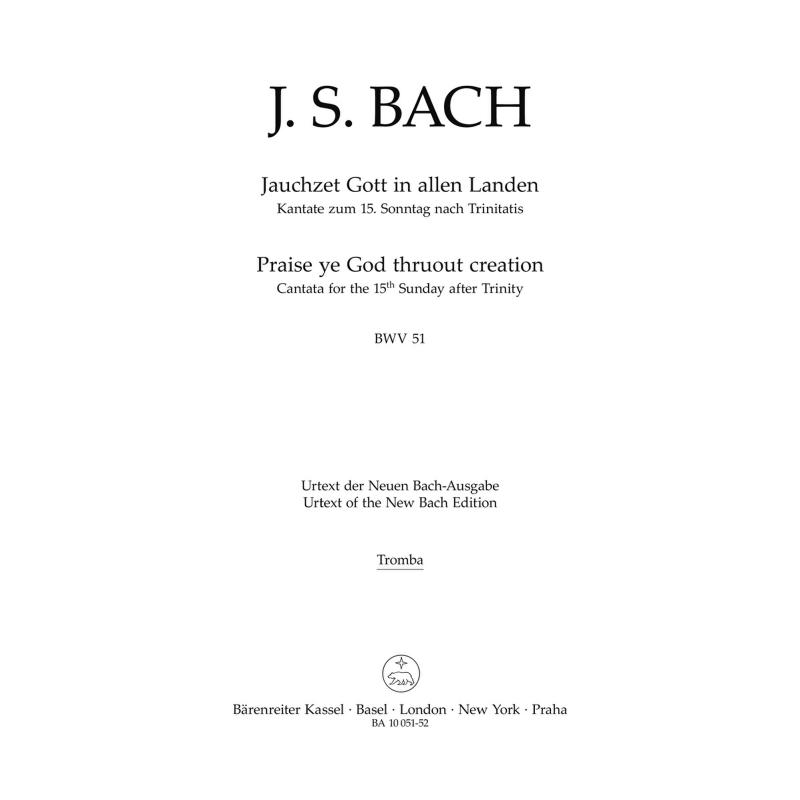 Titelbild für BA 10051-52 - Kantate 51 jauchzet Gott in allen Landen BWV 51