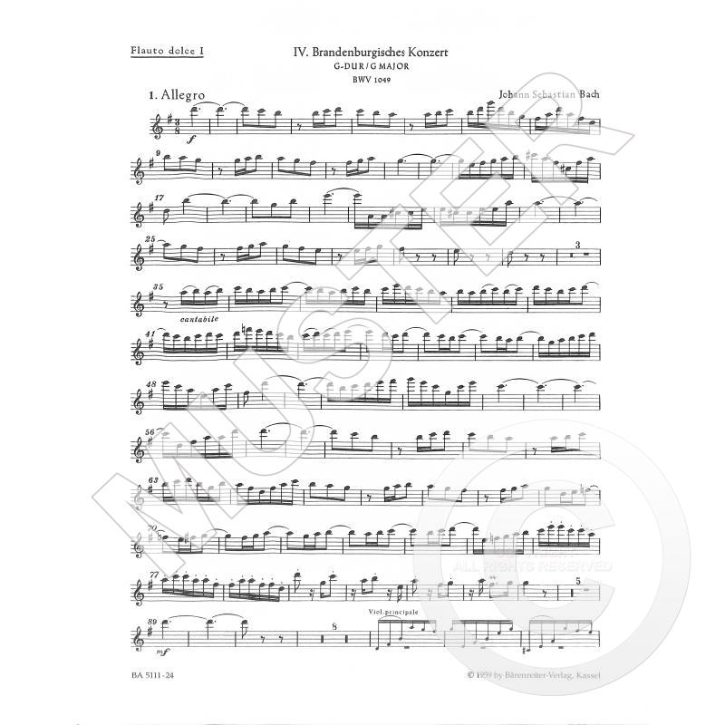 Titelbild für BA 5111-24 - Brandenburgisches Konzert 4 G-Dur BWV 1049