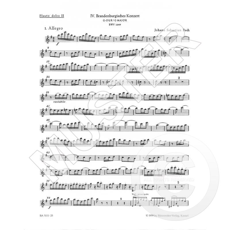 Titelbild für BA 5111-25 - Brandenburgisches Konzert 4 G-Dur BWV 1049