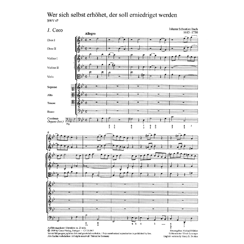 Notenbild für CARUS 31047-00 - KANTATE 47 WER SICH SELBST ERHOEHET BWV 47
