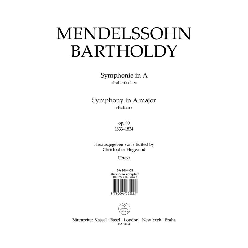 Titelbild für BA 9094-65 - Sinfonie 4 A-Dur op 90 (Italienische)