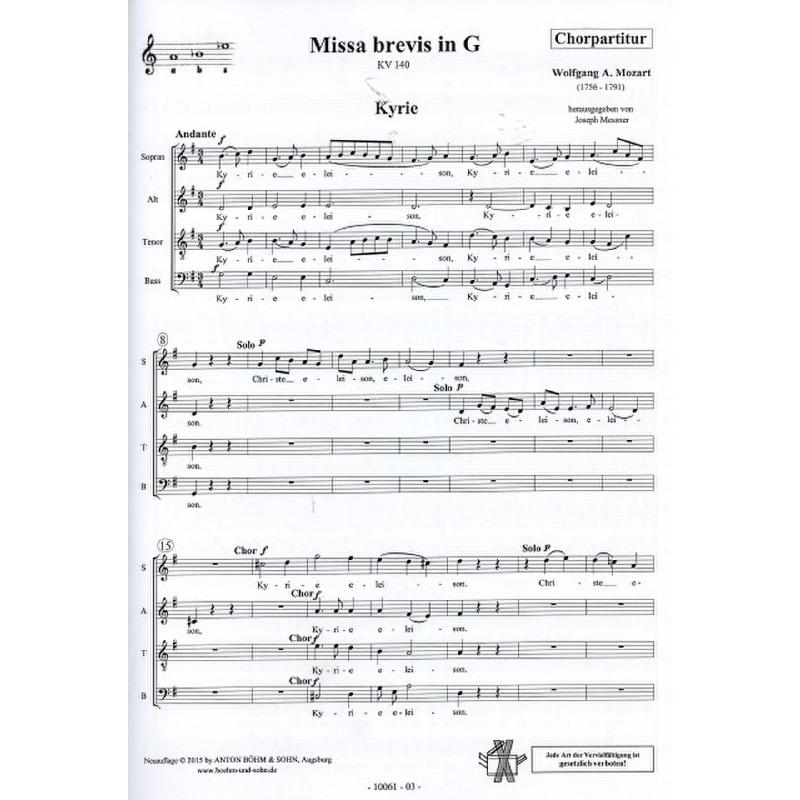 Titelbild für BOEHM 10061-03 - MISSA BREVIS G-DUR KV 140 (235D)