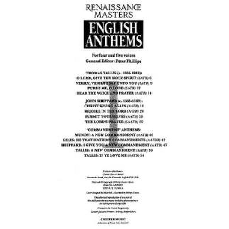 Titelbild für CH 59097 - RANAISSANCE MASTERS - ENGLISH ANTHEMS