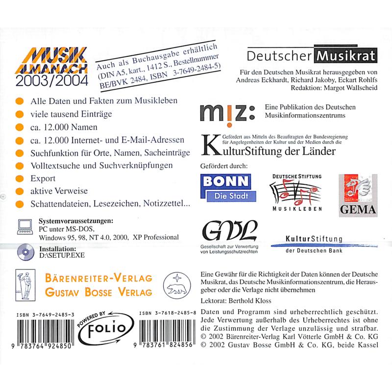 Notenbild für BABVK 2485 - MUSIK ALMANACH 2003/2004