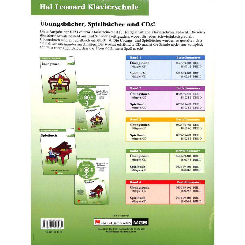 Notenbild für HASKE -DHE18027 - UEBUNGSBUCH 4 HAL LEONARD KLAVIERSCHULE CD