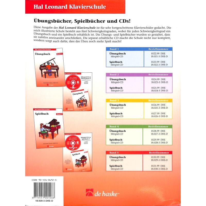 Notenbild für HASKE -DHE18029 - UEBUNGSBUCH 5 HAL LEONARD KLAVIERSCHULE - CD