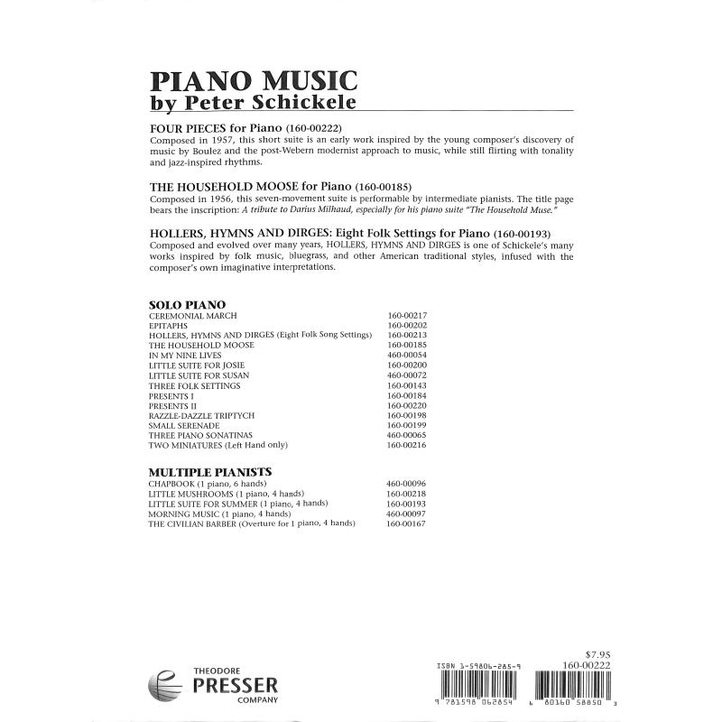 Notenbild für PRESSER 160-00222 - 4 PIECES FOR PIANO