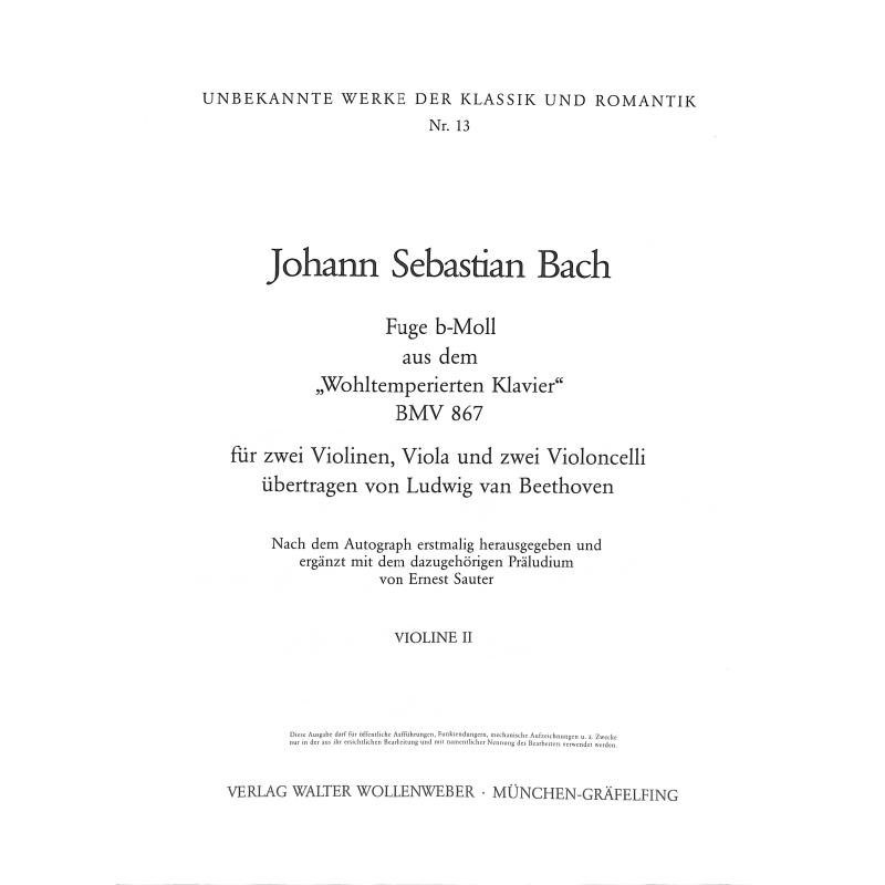 Titelbild für WW 913-VL2 - FUGE B-MOLL (WOHLTEMPERIERTES KLAVIER BWV 867)