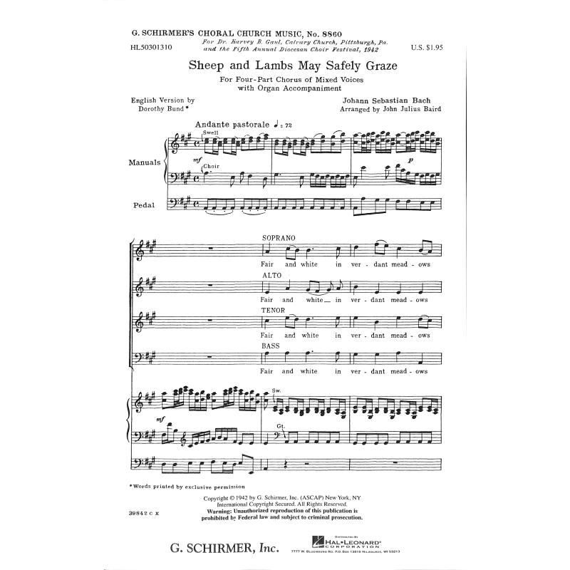 Titelbild für GS 30131 - SCHAFE KOENNEN SICHER WEIDEN BWV 208