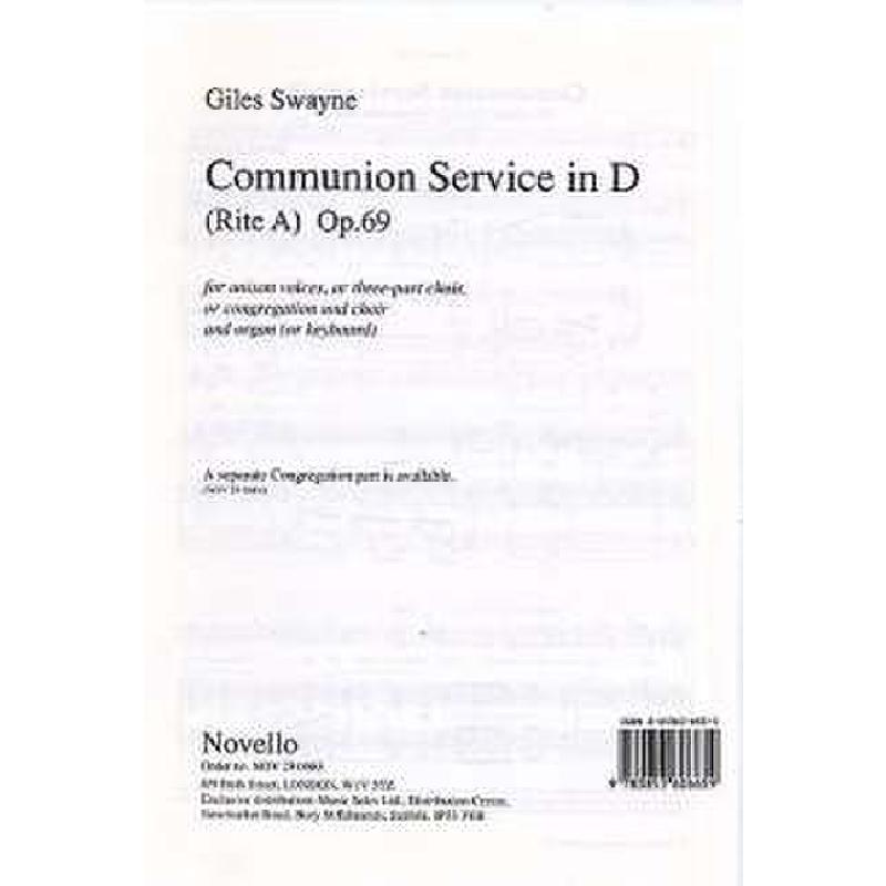 Titelbild für MSNOV 290683 - COMMUNION SERVICE IN D OP 69