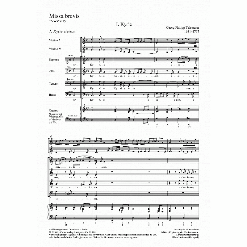 Notenbild für CARUS 39118-00 - MISSA BREVIS C-DUR TWV 9/15