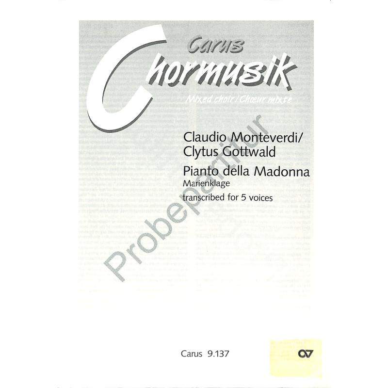 Titelbild für CARUS 9137-00 - Transkription von Claudio Monteverdi
