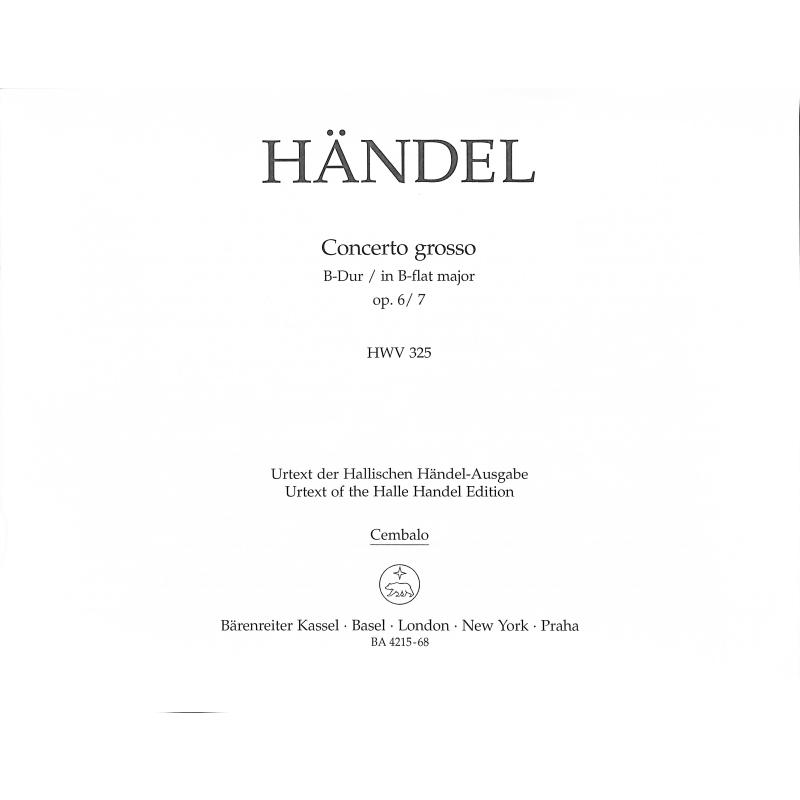 Titelbild für BA 4215-68 - Concerto grosso B-Dur op 6/7 HWV 325