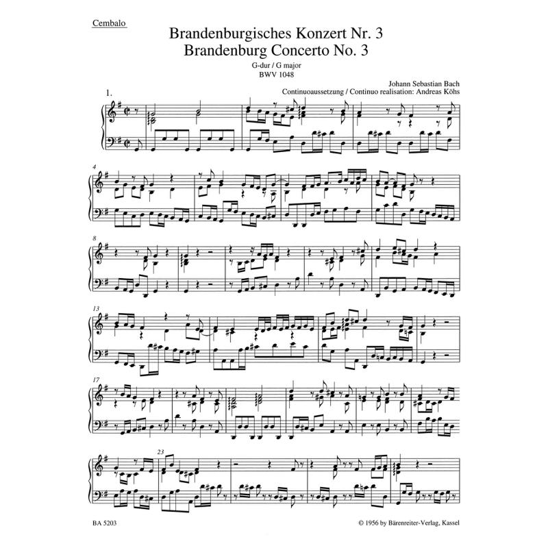 Titelbild für BA 5203-68 - Brandenburgisches Konzert 3 G-Dur BWV 1048