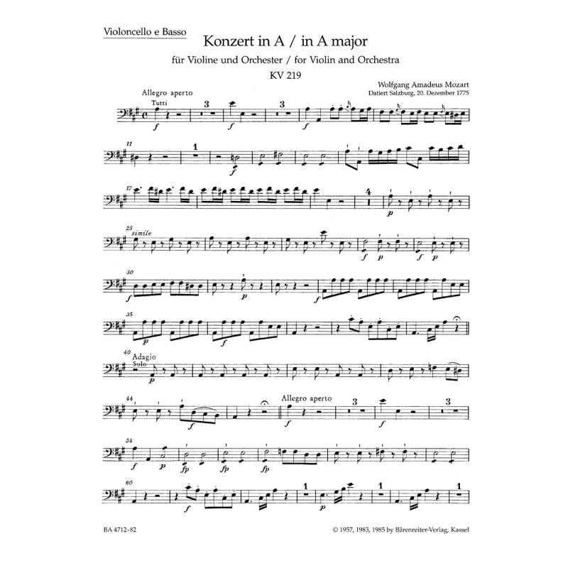 Titelbild für BA 4712-82 - Konzert 5 A-Dur KV 219