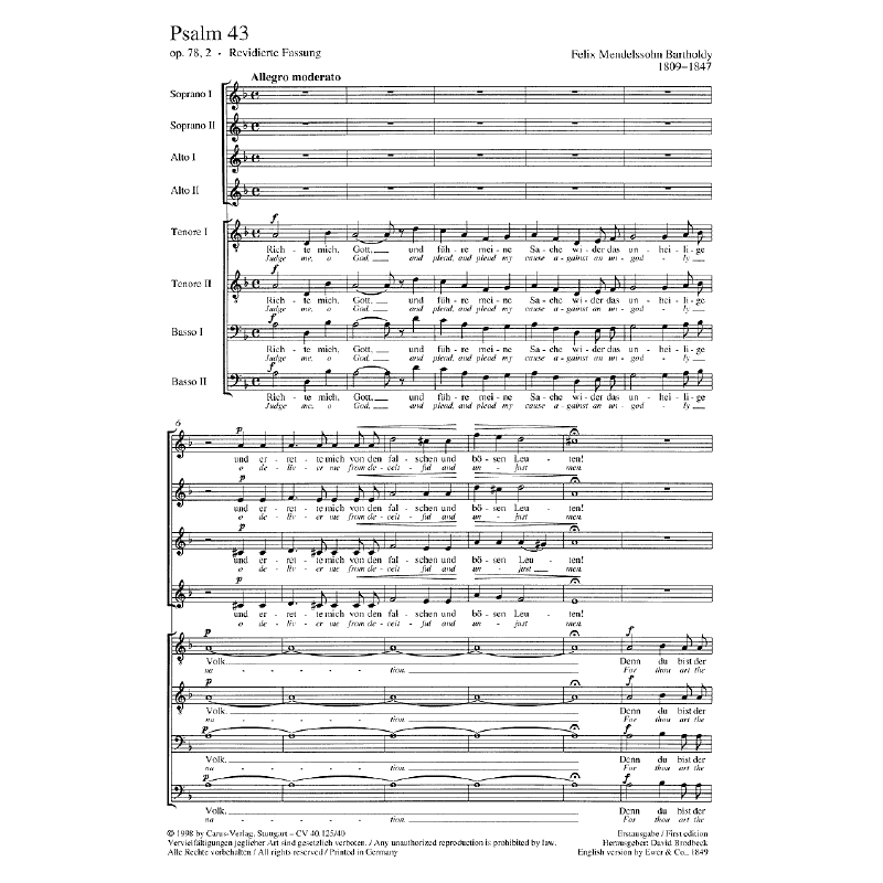 Titelbild für CARUS 40125-40 - RICHTE MICH GOTT OP 78/2 - PSALM 43