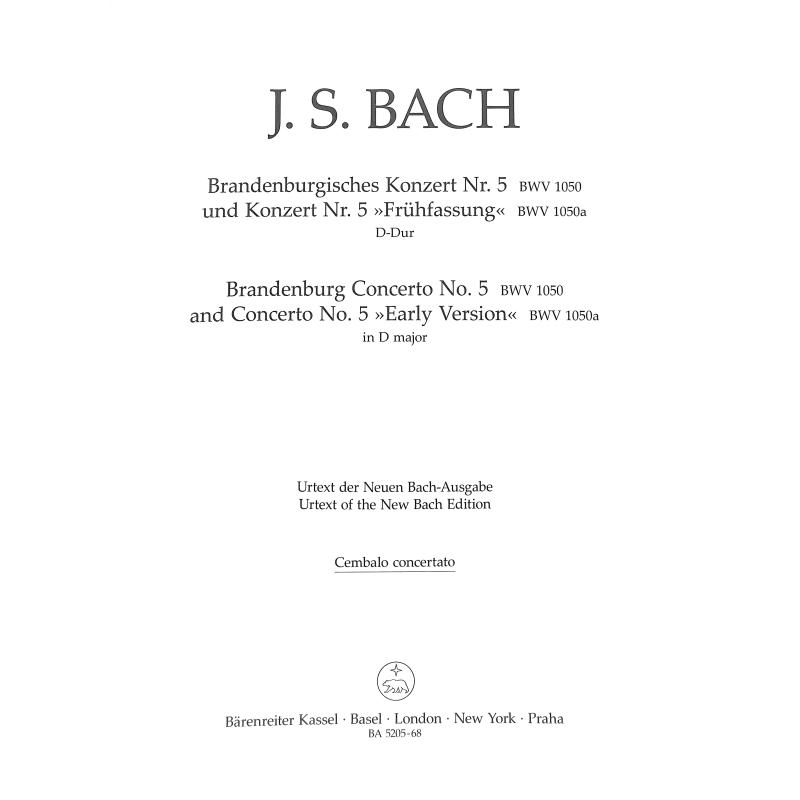 Titelbild für BA 5205-CEMB - BRANDENGURGISCHES KONZERT 5 D-DUR BWV 1050