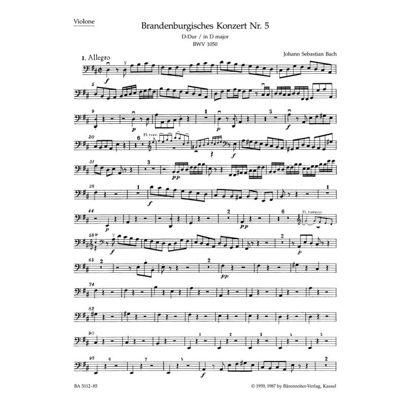 Titelbild für BA 5112-KB - BRANDENBURGISCHES KONZERT 5 D-DUR BWV 1050