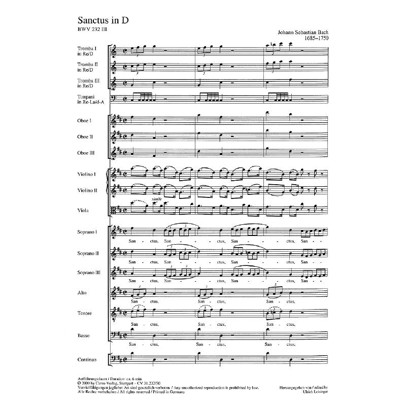 Notenbild für CARUS 31232-50 - SANCTUS D-DUR BWV 232/3