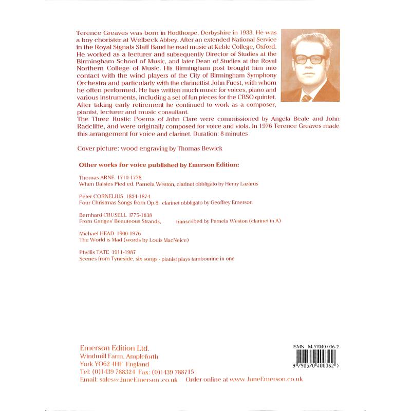 Notenbild für EMERSON 37 - 3 RUSTIC POEMS OF JOHN CLARE