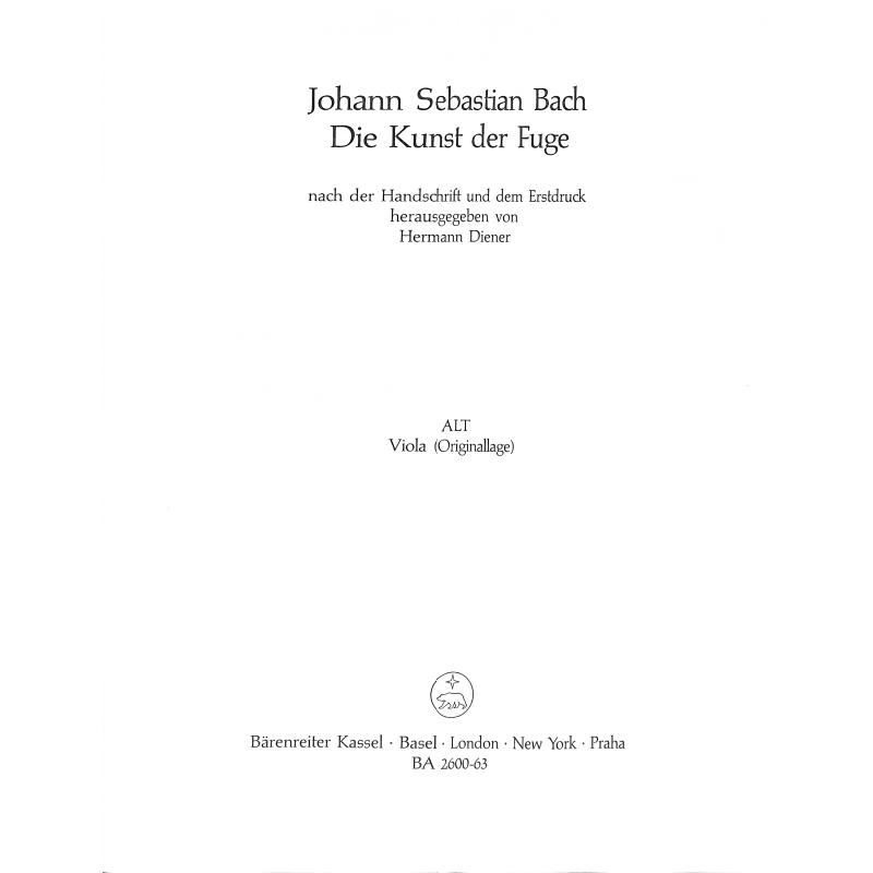 Titelbild für BA 2600-63 - Kunst der Fuge BWV 1080