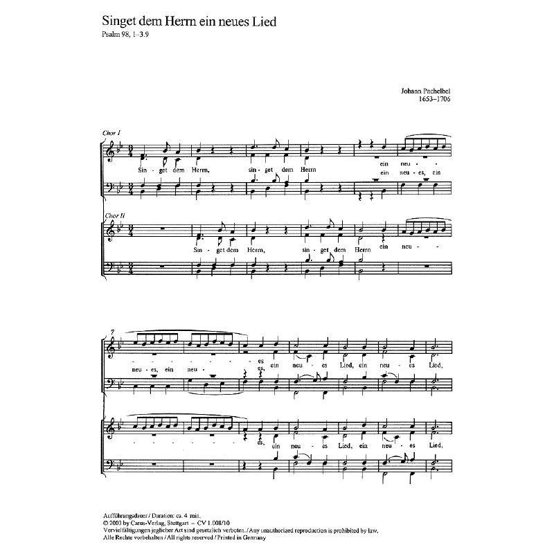 Titelbild für CARUS 1008-10 - SINGT DEM HERRN EIN NEUES LIED B-DUR