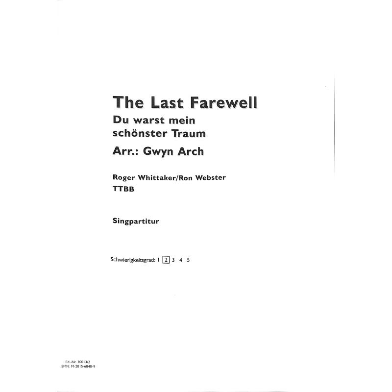 Titelbild für TONOS 30013-2 - THE LAST FAREWELL (DU WARST MEIN SCHOENSTER TRAUM)