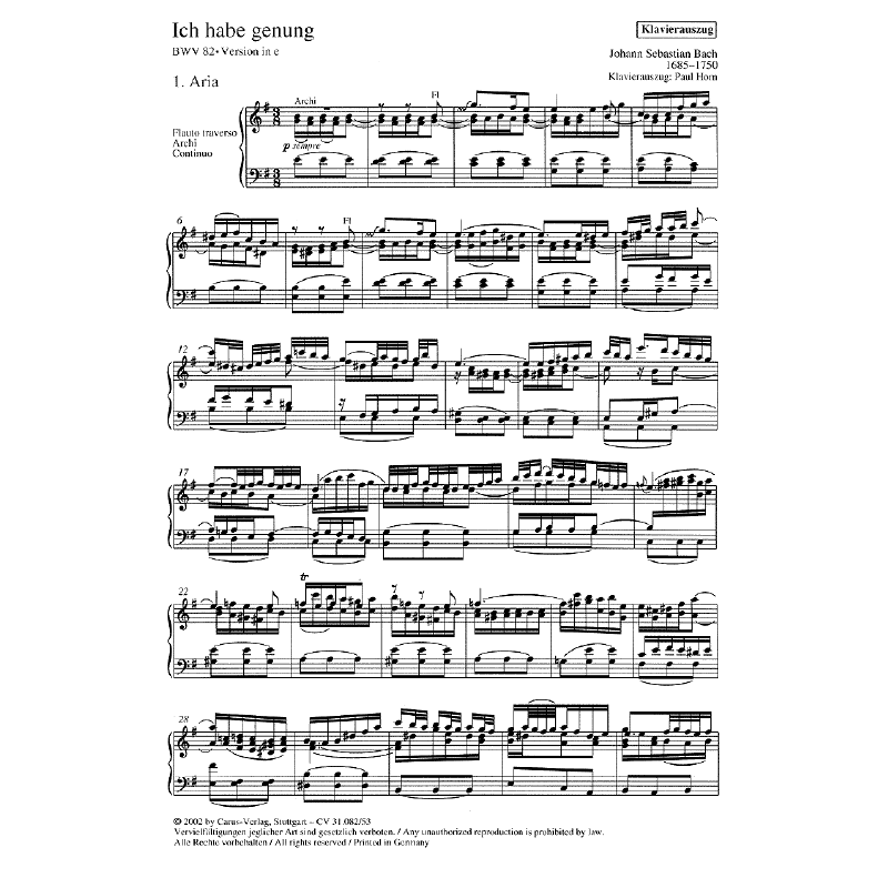 Notenbild für CARUS 31082-53 - KANTATE 82 ICH HABE GENUG BWV 82 E-MOLL