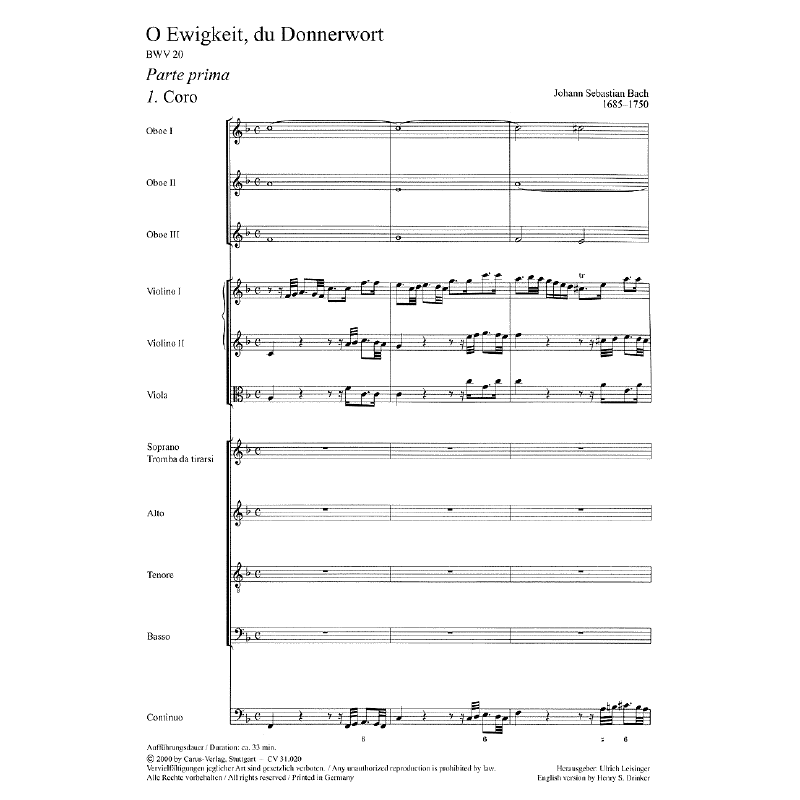 Notenbild für CARUS 31020-00 - KANTATE 20 O EWIGKEIT DU DONNERWORT BWV 20