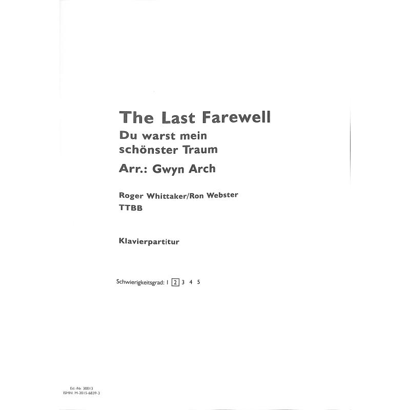 Titelbild für TONOS 30013 - THE LAST FAREWELL (DU WARST MEIN SCHOENSTER TRAUM)
