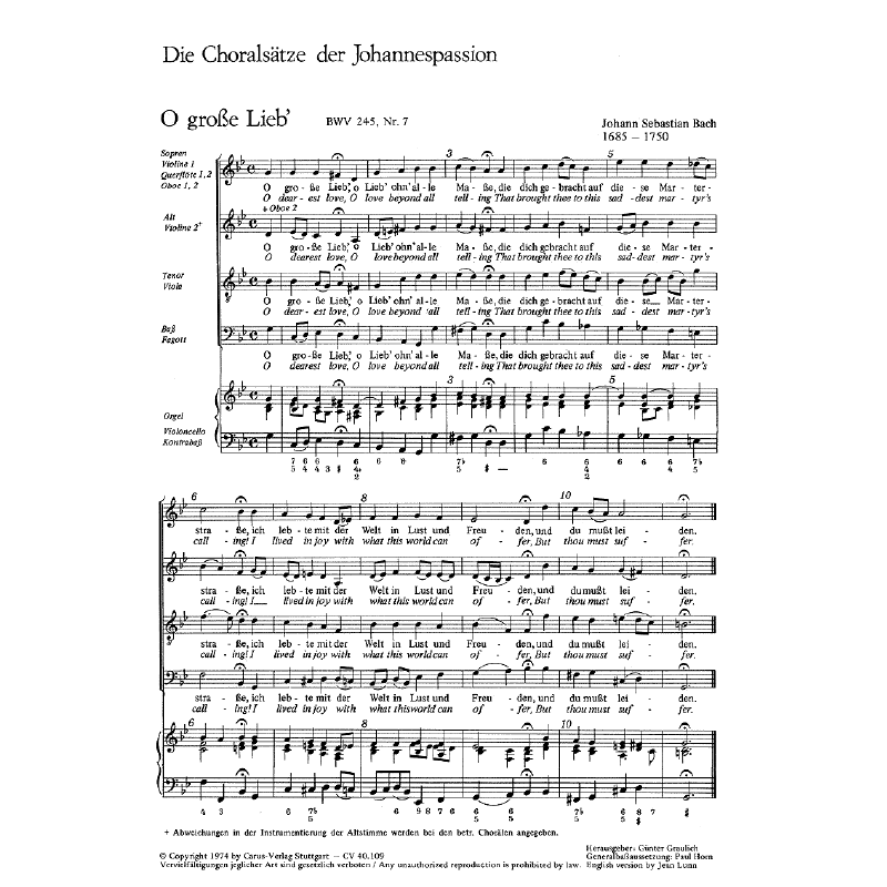 Titelbild für CARUS 40109-00 - CHORALSAETZE AUS DER JOHANNES PASSION BWV 245