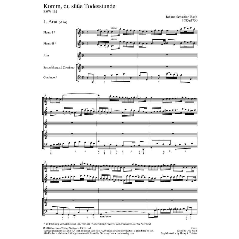 Notenbild für CARUS 31161-00 - KOMM DU SUESSE TODESSTUNDE BWV 161