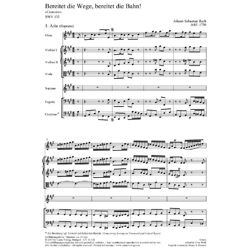 Notenbild für CARUS 31132-00 - KANTATE 132 BEREITET DIE WEGE BEREITET DIE BAHN BWV 132