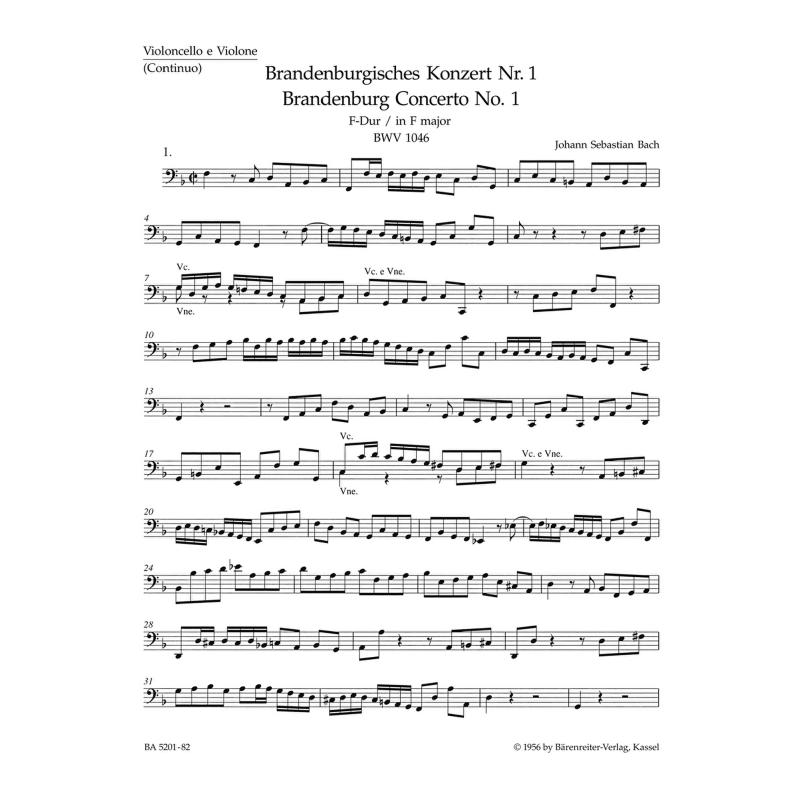 Titelbild für BA 5201-82 - Brandenburgisches Konzert 1 F-Dur BWV 1046