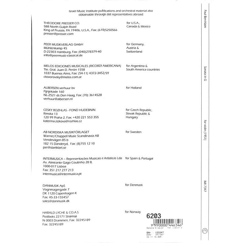Notenbild für IMI 7347 - SONATA IN G (1951)
