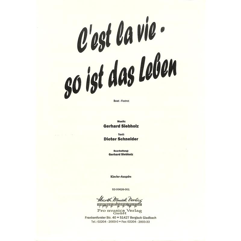 Titelbild für HMV 626 - C'EST LA VIE - SO IST DAS LEBEN