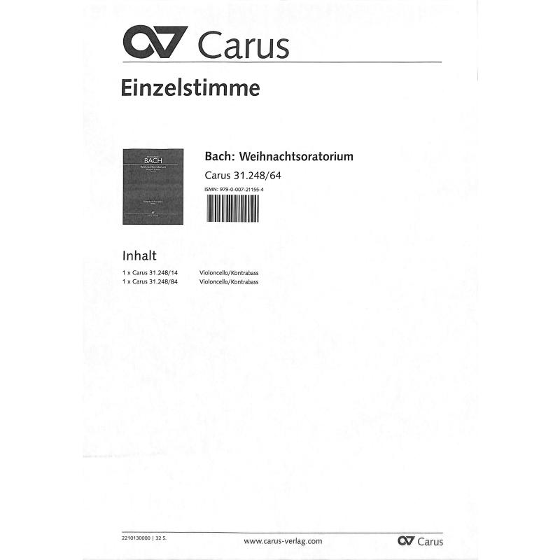 Titelbild für Carus 31248-64 - WEIHNACHTSORATORIUM BWV 248 TEIL 1-6