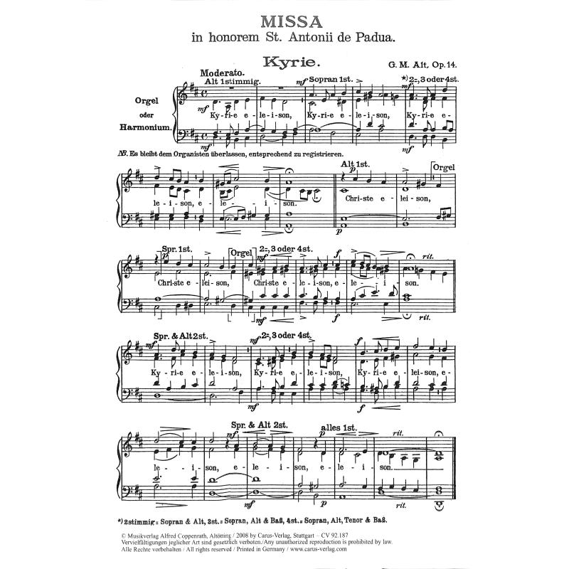 Titelbild für CARUS 92187-00 - Missa in honorem St Antonii de Padua op 14