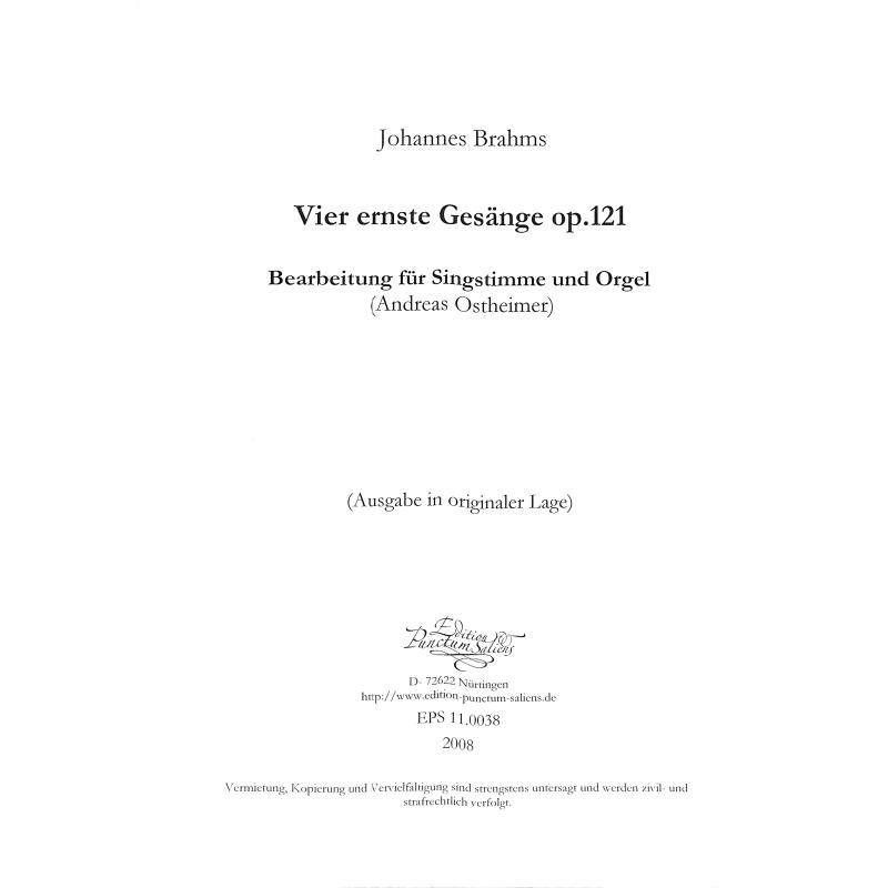 Titelbild für PUNCTUM 110038 - 4 ernste Gesänge op 121