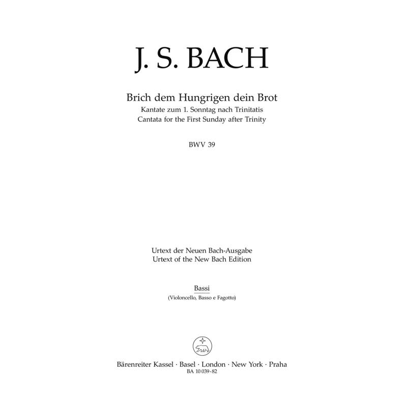 Titelbild für BA 10039-82 - Kantate 39 Brich dem hungrigen dein Brot BWV 39