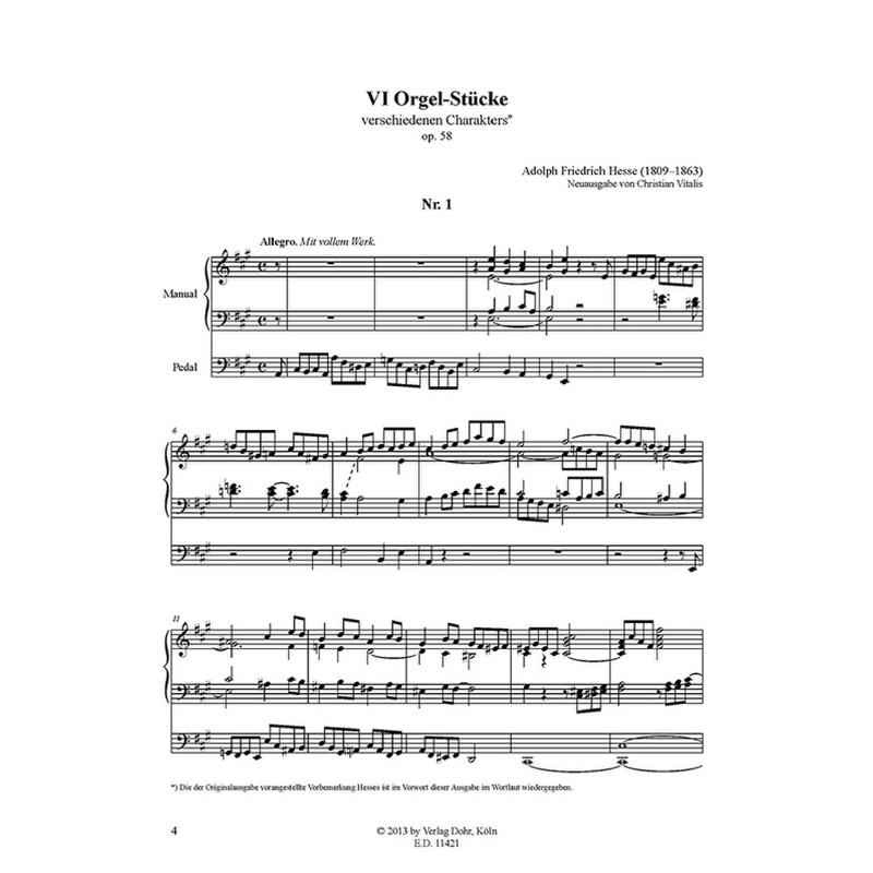 Titelbild für DOHR 11421 - 6 Orgelstücke verschiedenen Charakters op 58