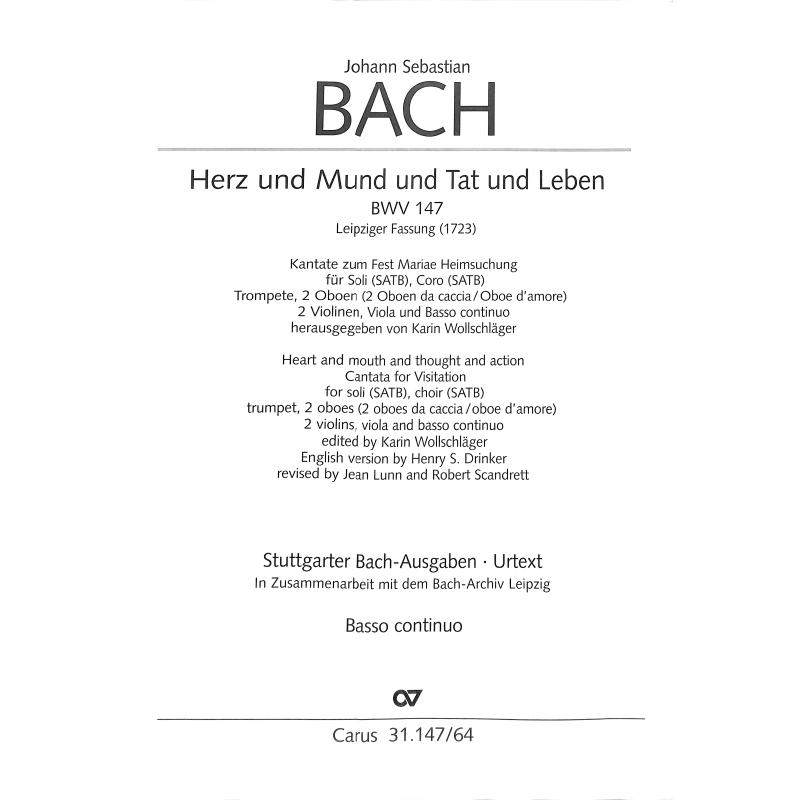 Titelbild für CARUS 31147-64 - Kantate 147 Herz und Mund und Tat und Leben BWV 147 | Leipziger Fassun
