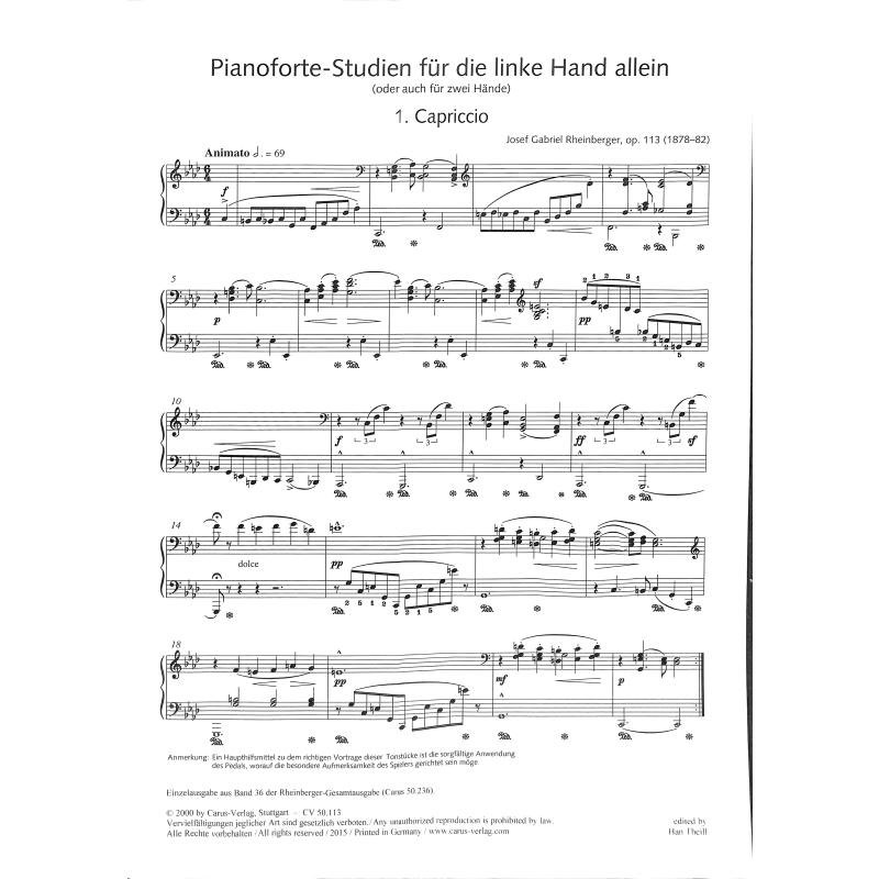 Titelbild für CARUS 50113-00 - Pianoforte Studien für die linke Hand allein op 113
